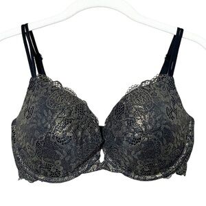 Victoria’s Secret Very Sexy Push-up Bra 32DD 32E black gold metallic lace padded